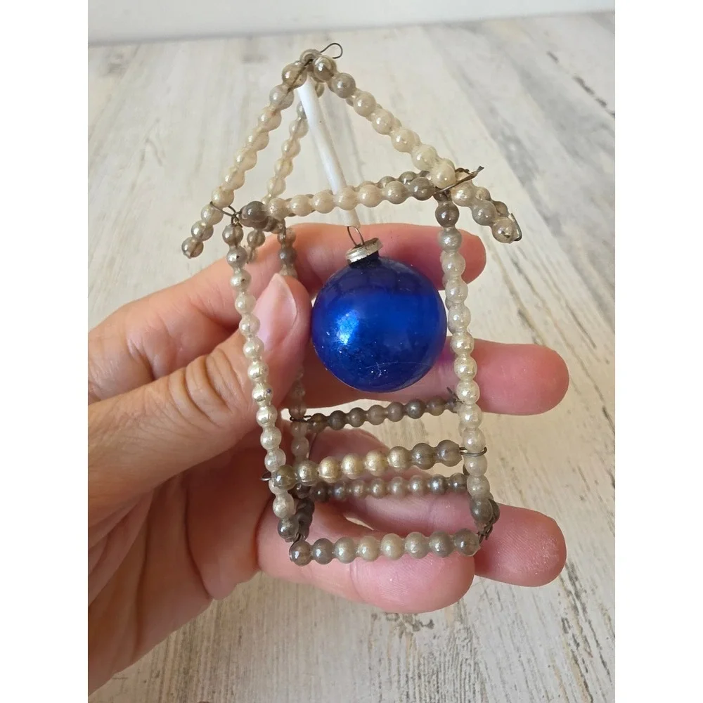 Antique czech Beaded glass ornament ball Xmas tree